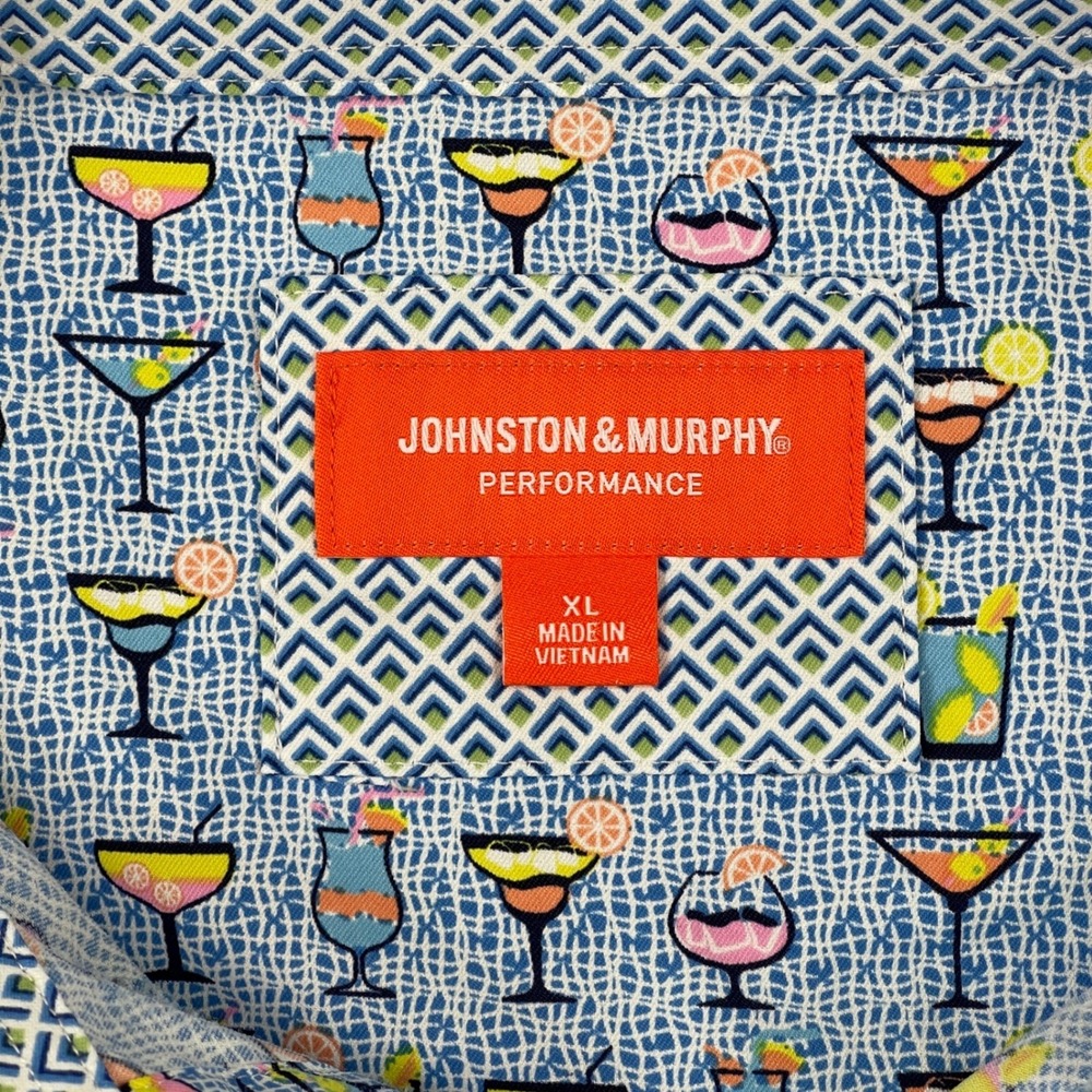 Johnston & Murphy Performance Button Down Shirt Mens XL Blue Cocktail Print - Picture 4 of 9